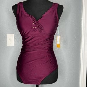 Burgundy One Piece Bathing Suit